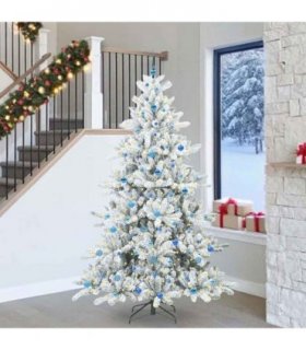 vidaXL Artificial Hinged Christmas Tree White 240 cm PVC and Steel — Model: with LEDs &blue balls