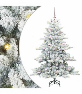 vidaXL Artificial Hinged Christmas Tree White 150 cm PVC and Steel — Model: with LEDs &pink balls
