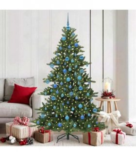 vidaXL Artificial Hinged Christmas Tree Green 180 cm PVC and Steel — Model: with LEDs &blue balls