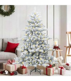 vidaXL Artificial Hinged Christmas Tree White 150 cm PVC and Steel — Model: with LEDs