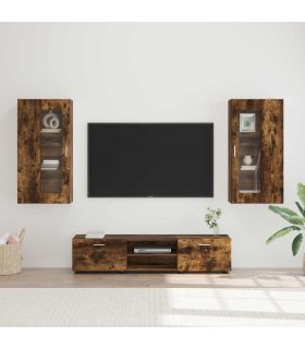 vidaXL TV Cabinet Set FLORIN 3 pcs Smoked Oak Engineered Wood — Model: Wall cabinet +TV cabinet with 2 drawers
