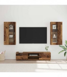 vidaXL TV Cabinet Set with Shelf FLORIN 3 pcs Old Wood Engineered Wood — Model: Wall cabinet +TV cabinet with 2 drawers