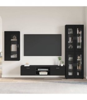 vidaXL TV Cabinet Set with Drawer FLORIN 3 pcs Black Engin — Model: Wall cabinet +TV cabinet with 2 drawers +Highboard with 4 gl