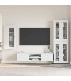 vidaXL TV Cabinet Set with Drawer FLORIN 3 pcs White Engin — Model: Wall cabinet +TV cabinet with 2 drawers +Highboard with 4 gl