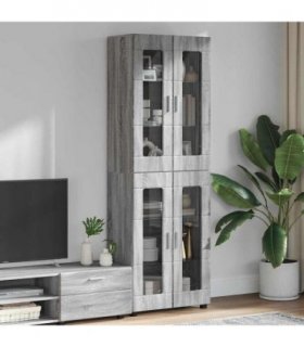 vidaXL Highboard FLORIN Grey Sonoma 60 x 35 x 182 cm Engineered Wood — Model: with 4 glass doors