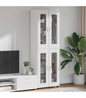 vidaXL Highboard with Shelf FLORIN High Gloss White 60 x 35 x 182 cm — Model: with 4 glass doors