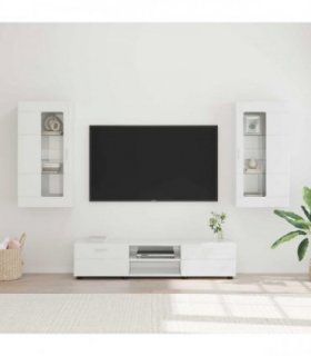 vidaXL TV Cabinet Set FLORIN 3 pcs High Gloss White Engineered Wood — Model: Wall cabinet +TV cabinet with 2 drawers