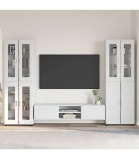 vidaXL TV Cabinet Set FLORIN 3 pcs High Gloss White Engine — Model: TV cabinet with 2 drawers +Highboard with 2 glass doors +Hig