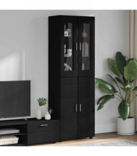 vidaXL Highboard FLORIN Black 60 x 35 x 182 cm Engineered Wood — Model: with 2 glass doors