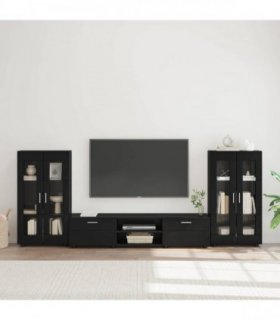 vidaXL TV Cabinet Set with Drawer FLORIN 3 pcs Black Engineered Wood — Model: Freestanding cabinet +TV cabinet with 2 drawers