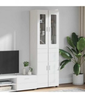 vidaXL Highboard FLORIN White 60 x 35 x 182 cm Engineered Wood — Model: with 2 glass doors