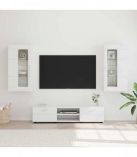 vidaXL TV Cabinet Set with Drawer FLORIN 3 pcs White Engineered Wood — Model: Wall cabinet +TV cabinet with 2 drawers