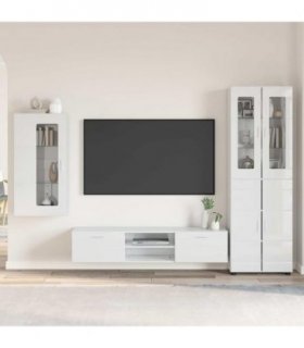 vidaXL TV Cabinet Set FLORIN 3 pcs High Gloss White Engine — Model: Wall cabinet +TV cabinet with 2 drawers +Highboard with 2 gl