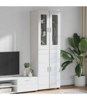 vidaXL Highboard with Shelf FLORIN High Gloss White 60 x 35 x 182 cm — Model: with 2 glass doors