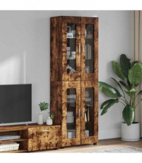 vidaXL Highboard FLORIN Smoked Oak 60 x 35 x 182 cm Engineered Wood — Model: with 4 glass doors