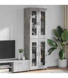 vidaXL Highboard FLORIN Concrete Grey 60 x 35 x 182 cm Engineered Wood — Model: with 4 glass doors