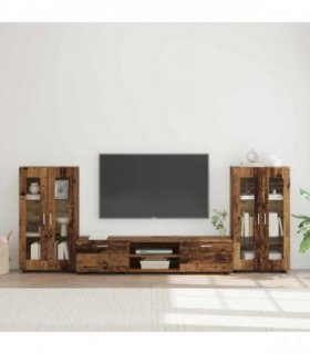 vidaXL TV Cabinet Set with Shelf FLORIN 3 pcs Old Wood Engineered Wood — Model: Freestanding cabinet +TV cabinet with 2 drawers