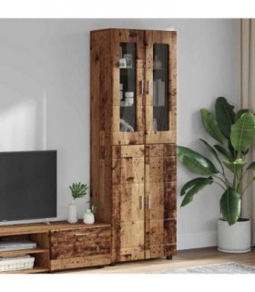 vidaXL Highboard FLORIN Old Wood 60 x 35 x 182 cm Engineered Wood — Model: with 2 glass doors