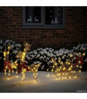 vidaXL Reindeer Pull Sleigh Warm White 30 x 12 x 55 cm PET