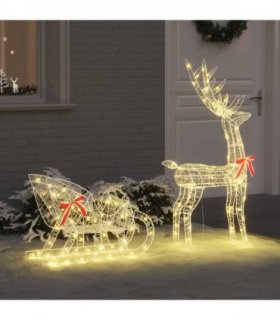 vidaXL Reindeer Pull Sleigh Warm white 70 x 26 x 130 cm Acrylic