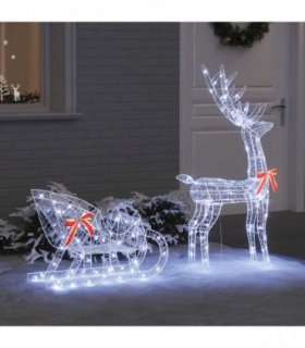vidaXL Reindeer Pull Sleigh Cold white 70 x 26 x 130 cm Acrylic