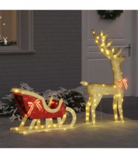 vidaXL Reindeer Pull Sleigh Warm white 151 x 28 x 128.5 cm Fabric