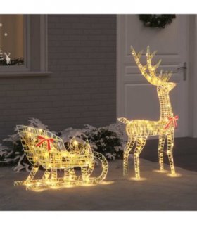 vidaXL Reindeer Pull Sleigh Warm white 70 x 26 x 129 cm PET