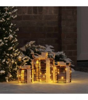 vidaXL Gift Box Decoration 3 pcs Warm white 20 x 20 x 20 cm Rattan
