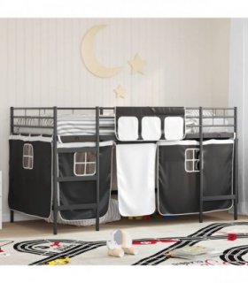 vidaXL Kids'Loft Bed Frame with Curtains Plain Black 100 x 200 cm