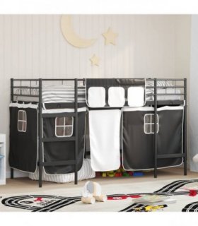 vidaXL Kids'Loft Bed Frame with Curtains Black 100 x 190 cm