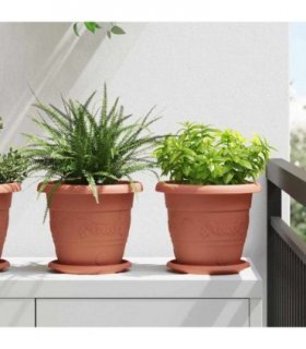 vidaXL Round Flower Pot 24 pcs Brick Red Ø 22 x 18 cm Plastic