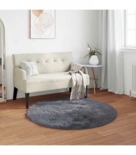 vidaXL Faux Sheepskin Rug TAFALLA Anthracite Ø 120 cm Polyester