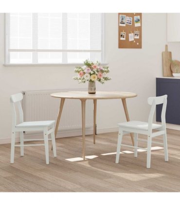 vidaXL Dining Chair 2 pcs White 43 x 44.5 x 77 cm Solid Rubber Wood