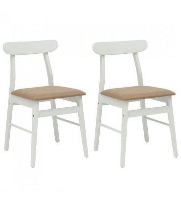 vidaXL Dining Chair 2 pcs White and Brown Solid Rubber Wood