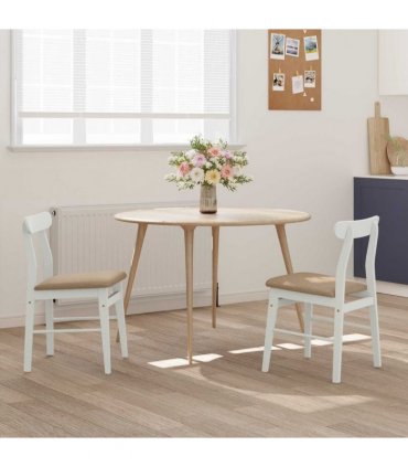 vidaXL Dining Chair 2 pcs White and Brown Solid Rubber Wood