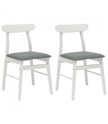 vidaXL Dining Chair 2 pcs White and Grey Solid Rubber Wood