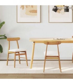 vidaXL Dining Chair 2 pcs Natural and Light Solid Rubber Wood — Colour: Natural and white