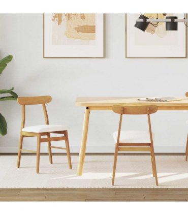 vidaXL Dining Chair 2 pcs Natural and Light Solid Rubber Wood — Colour: Natural and white