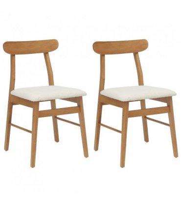 vidaXL Dining Chair 2 pcs Natural and Light Solid Rubber Wood — Colour: Natural and white