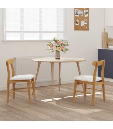 vidaXL Dining Chair 2 pcs Natural and Light Solid Rubber Wood — Colour: Natural and white