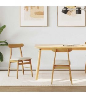 vidaXL Dining Chair 2 pcs Natural and Light Solid Rubber Wood