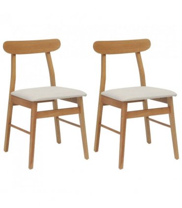 vidaXL Dining Chair 2 pcs Natural and Light Solid Rubber Wood