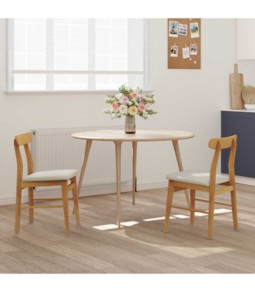 vidaXL Dining Chair 2 pcs Natural and Light Solid Rubber Wood