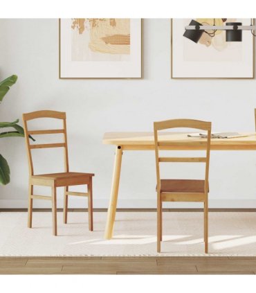 vidaXL Dining Chair 2 pcs Natural Solid Rubber Wood