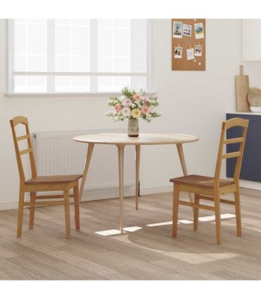 vidaXL Dining Chair 2 pcs Natural Solid Rubber Wood