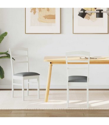 vidaXL Dining Chair 2 pcs White and Grey Solid Rubber Wood — V0672004464