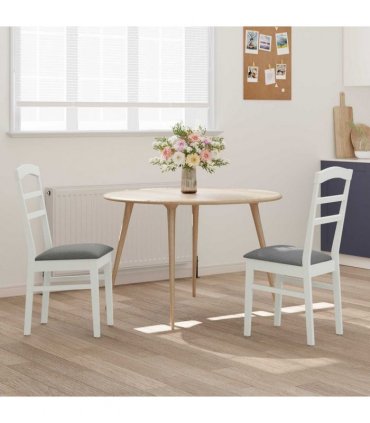 vidaXL Dining Chair 2 pcs White and Grey Solid Rubber Wood — V0672004464