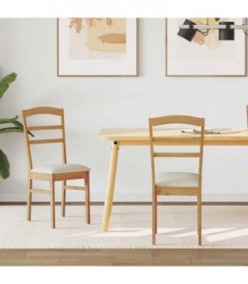 vidaXL Dining Chair 2 pcs Natural and Light Solid Rubber Wood — V0672004466