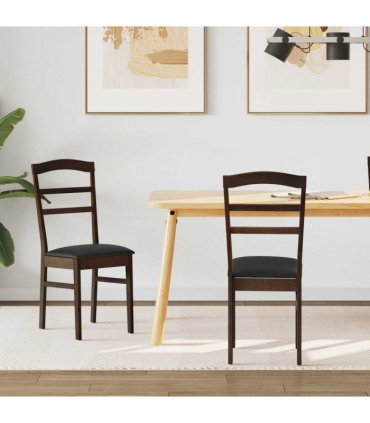 vidaXL Dining Chair 2 pcs Light Brown and Black Solid Rubber Wood