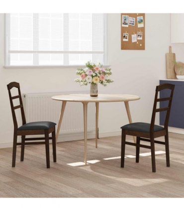 vidaXL Dining Chair 2 pcs Light Brown and Black Solid Rubber Wood
